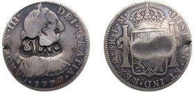 Oman Muscat and Oman Sultanate ND Fantasy countermark: "Oman", Countermarked on 8 Reales, Mexico City mint , 1777 Silver 26.5g VF C21.1 Schön7
