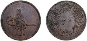 Ottoman Empire AH1277//4 (1861) 20 Para - Abdülaziz Copper Konstantiniyye / Qustantiniyah mint 10.7g AU KM701