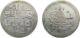 Ottoman Empire AH1187//1 (1773) Kurus - Abdülhamid I Billon (.465 silver) Konstantiniyye / Qustantiniyah mint 19.4g AU KM396