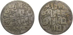 Ottoman Empire AH1187//8 (1780) Altmislik - Abdülhamid I (Kostantiniyye mint) Billon (.465 silver) Konstantiniyye / Qustantiniyah mint 27.2g AU KM402