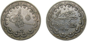 Ottoman Empire AH1293//33 (1907) 10 Kurus - Abdülhamid II ("el- Ghazi" right of Toughra) Silver (.830) Konstantiniyye / Qustantiniyah mint 12g XF KM73...