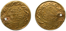 Ottoman Empire AH1223//28 (1835) Cedid Mahmudiye - Mahmud II (Kostantiniyye mint), Holed Gold (.830) Konstantiniyye / Qustantiniyah mint 1.5g VF KM645