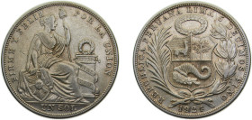 Peru Republic 1924 1 Sol Silver (.500) (Copper .400, Nickel .100) Philadelphia mint 25g AU KM218