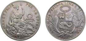 Peru Republic 1935 1 Sol Silver (.500) (Copper .400, Nickel .100) Philadelphia mint 25g AU KM218