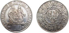 Poland People's Republic 1966MW 100 Złotych (Polish Millennium) Silver (.900) 20.2g UNC Y57 Par268 Fischer PoOB093