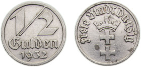Poland Free city of Danzig 1932 ½ Gulden Nickel 3g AU KM153