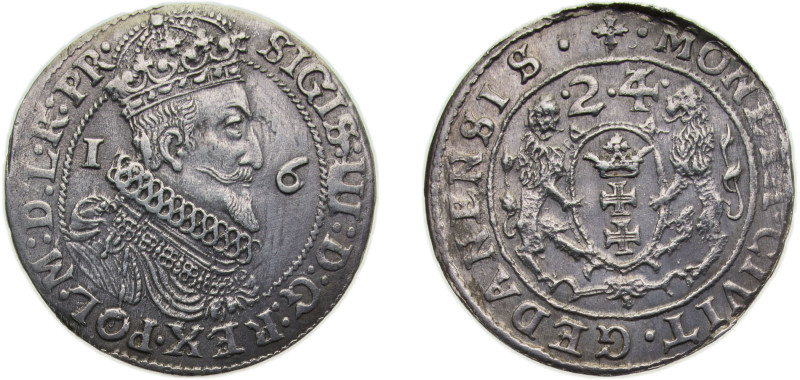 Polish–Lithuanian Commonwealth 1624 Ort/18 Groszy - Zygmunt III Waza Silver Gdań...
