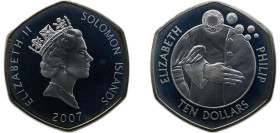 Solomon Islands Commonwealth Nation 2007 10 Dollars - Elizabeth II, Queen 60th wedding Anniversary Silver (.925) 28.28g PF KM250