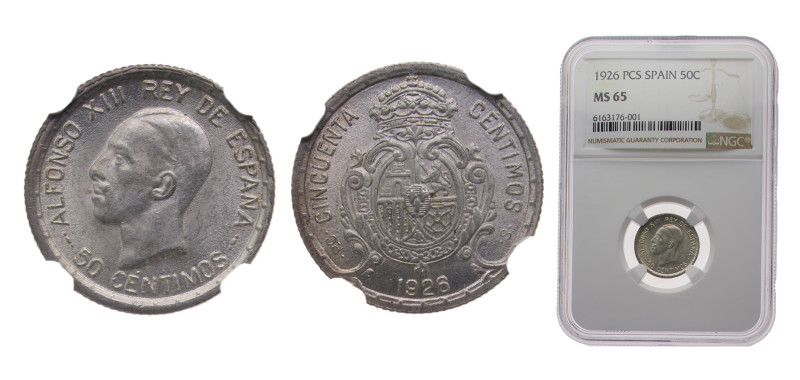 Spain Kingdom 1926PCS 50 Centimos - Alfonso XIII (6th portrait) Silver (.835) Ma...