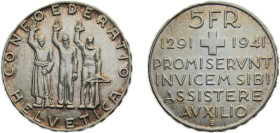 Switzerland Federal State 1941 B 5 Francs (Anniversary of the Confederation) Silver (.835) (16.5% copper) Bern mint 15g UNC HMZ 21223f Divo/Tob19331 K...