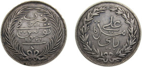 Tunisia French Protectorate AH1301 (1884) 4 Rial - Bey Ali III Silver 12.1g VF KM208 Lec51