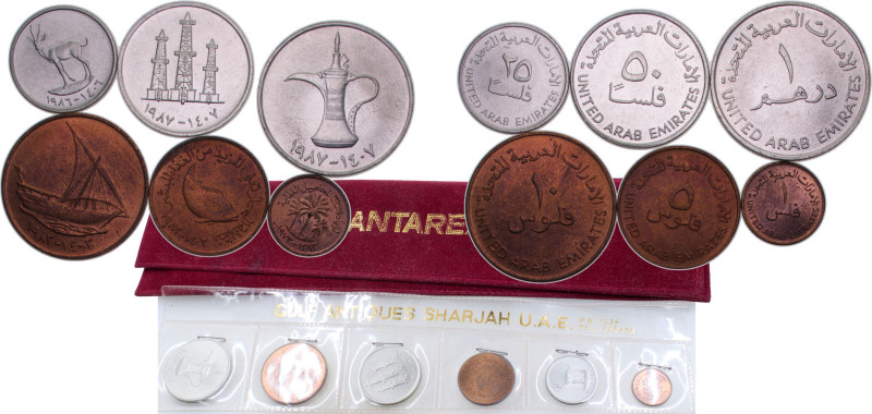 United Arab Emirates AH1407 (1987) NBAD Sets - Zayed, 6 Lots Copper-nickel UNC