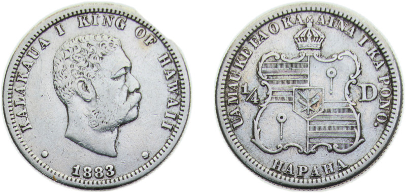 United States Hawaii Kingdom 1883 ¼ Dollar - Kalākaua I Silver (.900) (Copper .1...
