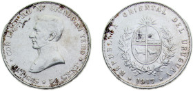 Uruguay Oriental Republic of Uruguay 1917 50 Centésimos Silver (.900) Buenos Aires mint 12.5g XF KM22
