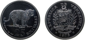 Venezuela Fourth Republic 1975 25 Bolívares (Jaguar) Silver (.925) Royal mint 28.28g BU Y46 NCVmv25bs-aa