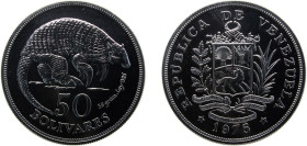 Venezuela Fourth Republic 1975 50 Bolívares (Armadillo) Silver (.925) Royal mint 35g BU Y47 NCVmv50bs-aa