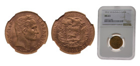 Venezuela United States 1912 20 Bolívares Gold (.900) 6.452g NGC MS63 Y32