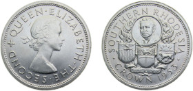 Zimbabwe Southern Rhodesia British colony 1953 1 Crown - Elizabeth II (Cecil Rhodes) Silver (.500) Royal mint (Tower Hill) 28.28g UNC KM27 Schön31