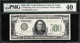 Fr. 2200-Hdgs. 1928 Dark Green Seal $500 Federal Reserve Note. St. Louis. PMG Extremely Fine 40.

Estimate: $3500.00- $4500.00