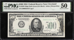 Fr. 2201-Ddgs. 1934 Dark Green Seal $500 Federal Reserve Note. Cleveland. PMG About Uncirculated 50.

Estimate: $3200.00- $3800.00