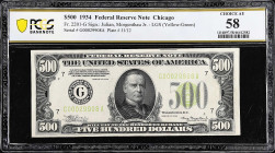 Fr. 2201-G. 1934 Light Green Seal $500 Federal Reserve Note. Chicago. PCGS Banknote Choice About Uncirculated 58.

Estimate: $3400.00- $4200.00