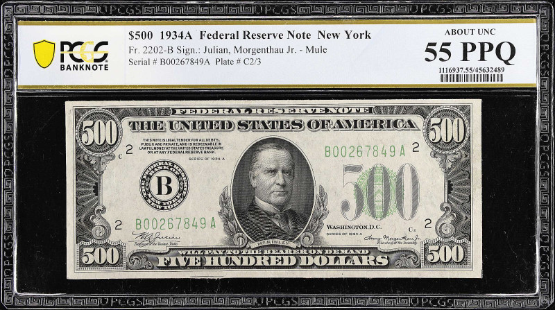 Fr. 2202-B. 1934A $500 Federal Reserve Mule Note. New York. PCGS Banknote About ...