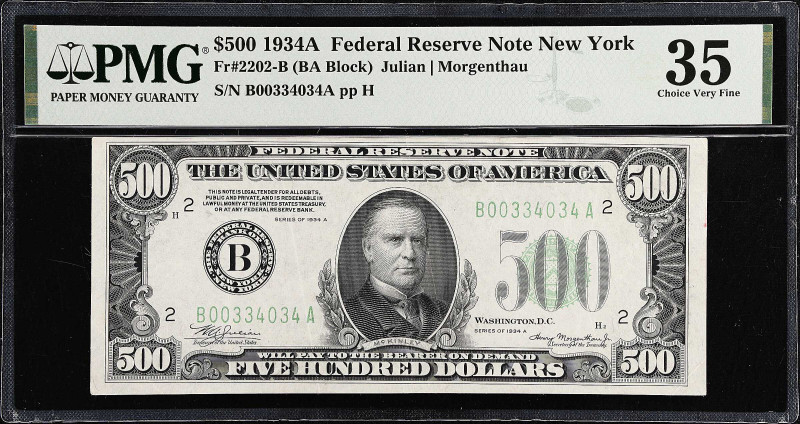 Fr. 2202-B. 1934A $500 Federal Reserve Note. New York. PMG Choice Very Fine 35....
