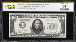 Fr. 2202-G. 1934A $500 Federal Reserve Mule Note. Chicago. PCGS Banknote Choice Uncirculated 64.

Estimate: $5000.00- $6000.00