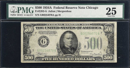Fr. 2202-G. 1934A $500 Federal Reserve Note. Chicago. PMG Very Fine 25.

Estimate: $1500.00- $2000.00