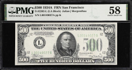 Fr. 2202-L. 1934A $500 Federal Reserve Note. San Francisco. PMG Choice About Uncirculated 58.

Estimate: $3200.00- $3800.00