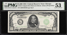 Fr. 2211-Gdgsm. 1934 Dark Green Seal $1000 Federal Reserve Mule Note. Chicago. PMG About Uncirculated 53.

Estimate: $5000.00- $6000.00