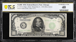 Fr. 2211-G. 1934 Dark Green Seal $1000 Federal Reserve Note. Chicago. PCGS Banknote Extremely Fine 40.

Estimate: $4000.00- $4800.00
