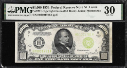 Fr. 2211-Hlgs. 1934 Light Green Seal $1000 Federal Reserve Note. St. Louis. PMG Very Fine 30.

Estimate: $3300.00- $3800.00