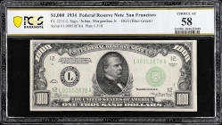 Fr. 2211-L. 1934 Dark Green Seal $1000 Federal Reserve Note. San Francisco. PCGS Banknote Choice About Uncirculated 58.

Estimate: $5000.00- $6000.0...