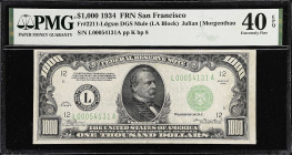 Fr. 2211-Ldgsm. 1934 Dark Green Seal $1000 Federal Reserve Mule Note. San Francisco. PMG Extremely Fine 40 EPQ.

Estimate: $4000.00- $4800.00