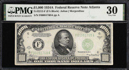 Fr. 2212-F. 1934A $1000 Federal Reserve Note. Atlanta. PMG Very Fine 30.

Estimate: $3300.00- $3800.00