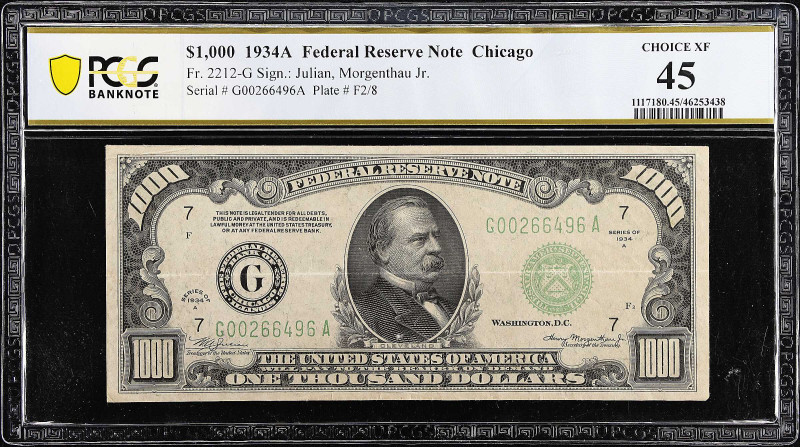 Fr. 2212-G. 1934A $1000 Federal Reserve Note. Chicago. PCGS Banknote Choice Extr...