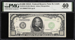 Fr. 2212-H. 1934A $1000 Federal Reserve Note. St. Louis. PMG Extremely Fine 40.

Estimate: $4000.00- $4800.00