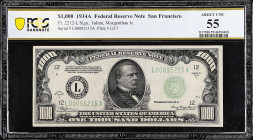 Fr. 2212-L. 1934A $1000 Federal Reserve Note. San Francisco. PCGS Banknote About Uncirculated 55.

Estimate: $5000.00- $6000.00