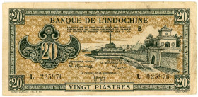 French Indochina 20 Piastres 1942 - 1945 (ND)
P# 71, N# 284853; # B L 025976; VF+