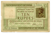 British India 10 Rupees 1917 - 1930 (ND)
P# 6, N# 215365; # F/19 793844; VG-F