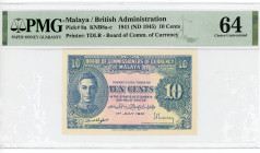 Malaya 10 Cents 1941 (1945) (ND) PMG 64 Choice Uncirculated
P# 8a
