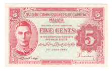 Malaya 5 Cents 1941
P# 7, UNC
