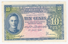 Malaya 10 Cents 1941
P# 8, N# 208691; UNC