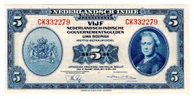 Netherlands Indies 5 Gulden 1943
P# 113, N# 233914; # CK332279; UNC