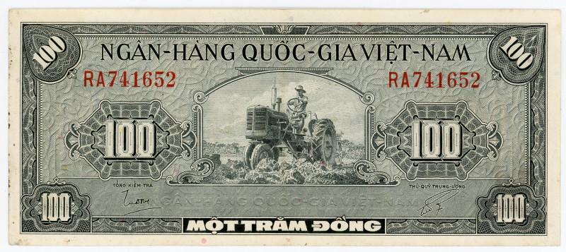 Vietnam South 100 Dong 1955 (ND)
P# 8a, N# 213239; # RA741652; XF