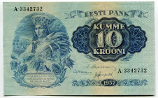 Estonia 10 Krooni 1937
P# 67a, N# 208745; # A-3342732; XF+