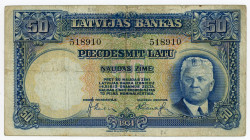 Latvia 50 Latu 1934
P# 20a, N# 220368; # 518910; VF-