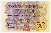 Latvia 50 Centauru 1991 Olympic Banknote
# TU; Olympic Banknote - Cycling; AUNC