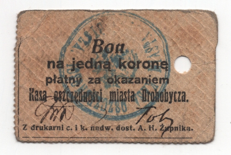 Russia - Ukraine Drohobych Savings Bank 1 Korone (ND)
Ryab. 14186; Yellow; AUNC